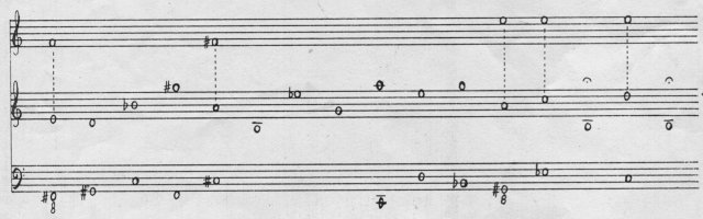Excerpt from score of Feldman's Piano (three hands)